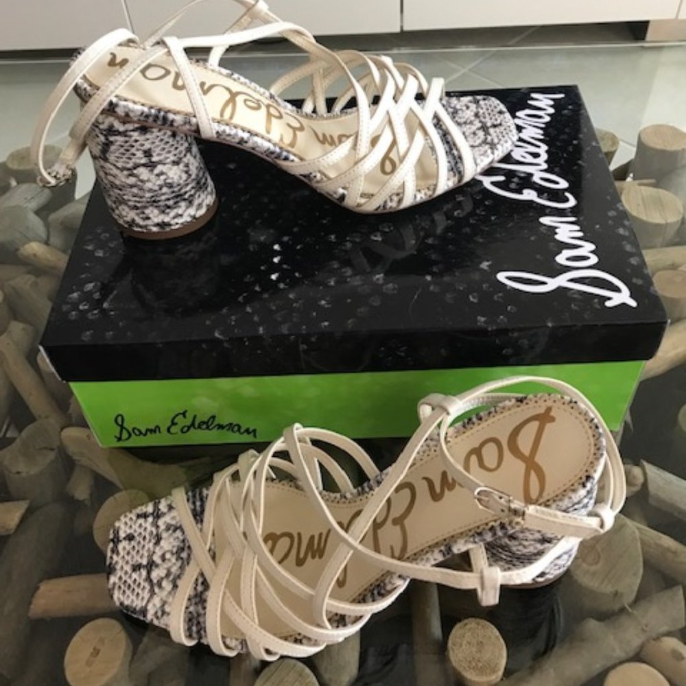 SAM EDELMAN Daffodil Ivory Croco Strappy Sandals